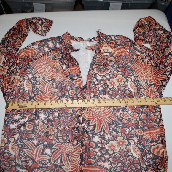 Pilcro Top Sz S Orange Multi Color Collared Buttons Lined 100% Poly Viscose Top - Picture 12 of 13